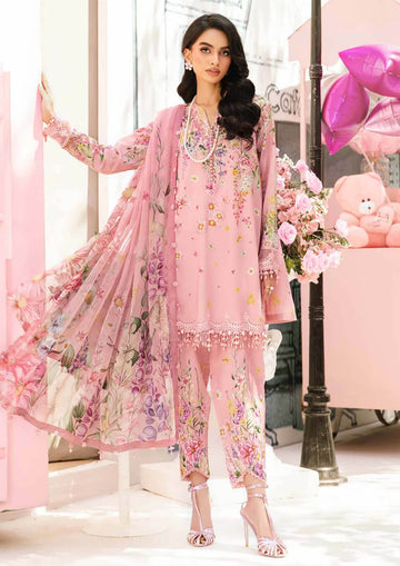3 Piece Unstitched Heavy Embroidered Pure Lawn Suit with Printed Silk Dupatta